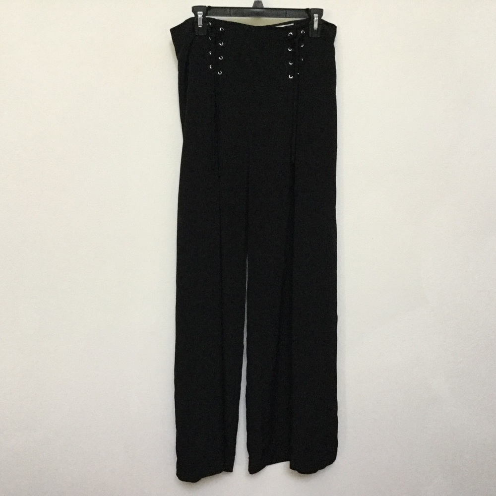 June and Hudson Black Wide Leg Lace Up Pants Trousers Size 1 Career Formal Work